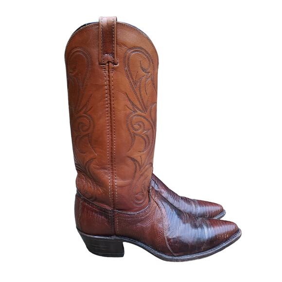 Dan Post Brown Leather Cowboy Boots Lizard Exotic 451 J 8.5M 051016 Size 8.5 M - Picture 1 of 16